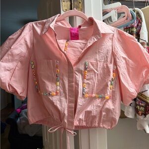 QUEEN OF SPARKLES Pink Beaded Blouse and Short Set